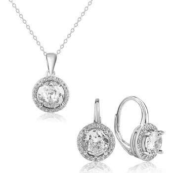 Souprava šperků Stříbrná sada náušnic a náhrdelníku s kulatým čirým zirkonem - Meucci SS372S