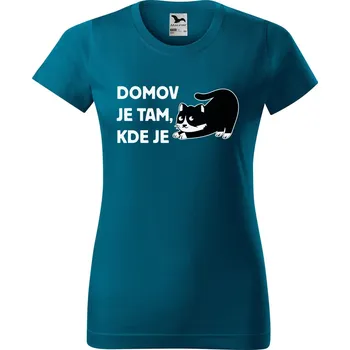 Dámské tričko DOBRÝ TRIKO Dámské tričko s potiskem Domov kočka Barva: Petrolejová, Velikost: 2XL