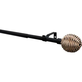 Garnýž SP TREND Souprava záclonová roztažitelná 13/16mm Koule, černá matná/ratan, 190-340 cm