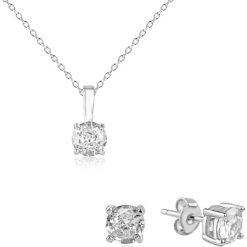 Souprava šperků Stříbrná sada náušnic a náhrdelníku se zirkonem - Meucci SS363S