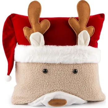 Bytová dekorace Vánoční plyšový povlak na polštář sněhulák 43x43 cm - 2 béžová světlá sob