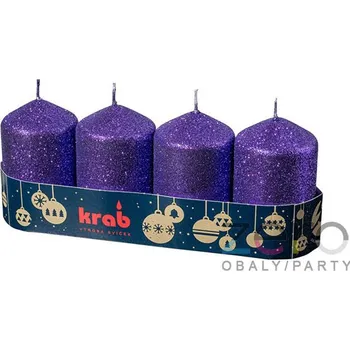 Svíčka Svíčka adventní 50x80 mm (4 ks) - fialová s glitry