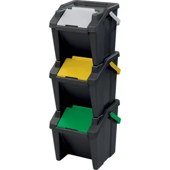 Odpadkový koš Tontarelli Set košů stohovatelných MODA 3x10l černá, bílá, zelená, žlutá 8104707AX5 8104707AX5