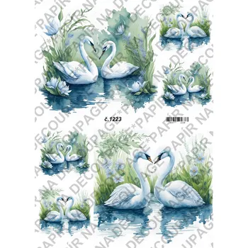 Umělecký papír Rýžový a soft papír na decoupage - Labutě - KB01223 Materiál: Soft, Rozměr: A4