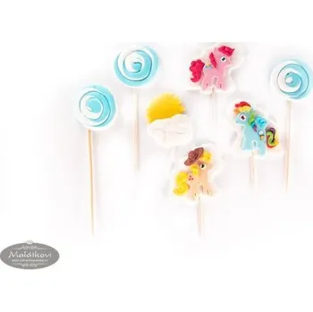 Jedlá dekorace na dort Pony – sada cukrových zápichů 2D na dort