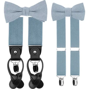 Kravata Bubibubi Modrošedá sada pro tátu a syna s motýlky a kšandami