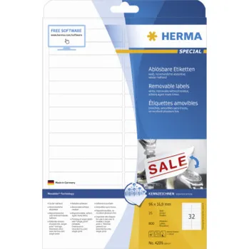 Samolepící etiketa Herma Snímatelné štítky 96X16,9 25 Listů DIN A4 800 ks. 4209