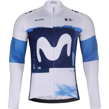 cyklistický dres BONAVELO Cyklistický dres s dlouhým rukávem zimní - MOVISTAR 2025 WINTER - bílá/modrá L