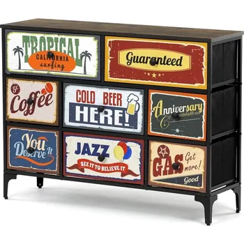 Komoda Retro komoda ALMIRA - 8 zásuvek, MDF, kov, dekor staré dřevo Barva: Vícebarevná