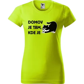 Dámské oblečení DOBRÝ TRIKO Dámské tričko s potiskem Domov kočka Barva: Limetková, Velikost: M