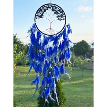 Lapač snů Magieprirody.cz Lapač snů se stromem života – lapis lazuli & modrá pírka #ZB324