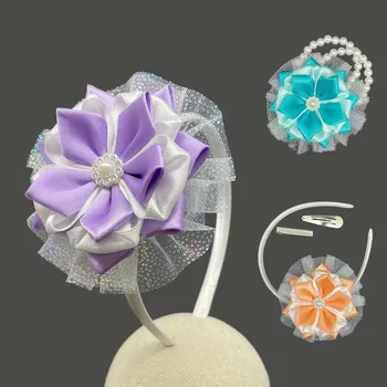 Čelenka Slavnostní, plesová, svatební kytka 3v1 - skládaná Varianta: náramek - stuha, Barva : lososová, Dárkové balení: ne