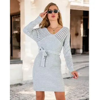 Dámské šaty Resti Women's sweater dress with binding Resti šedá 3406920