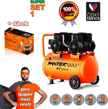 Kompresor PANTERMAX®AirFlow® 57 SILENT SET1 bezolejový tichý kompresor 2,9kW, 76dB, 10bar + 5-dílná pneu sada