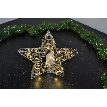 Vánoce PRC Vánoční osvětlení, drátěná hvězda na baterie 25cm, dvjojitá, šampaň