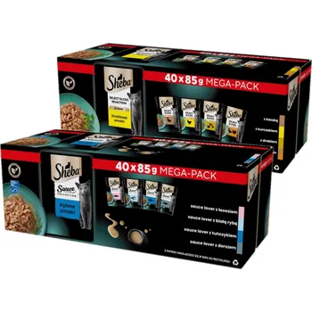 Krmivo pro kočku SHEBA Sauce Collection Příchutě ryb a drůbeže sáčky 80x85 g - kompletní mokré krmivo pro dospělé kočky, v omáčce