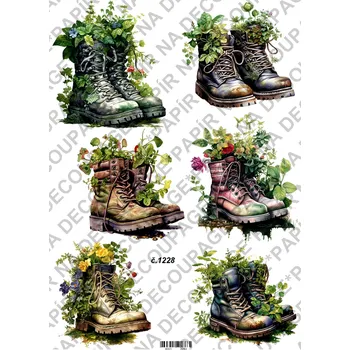 Umělecký papír Rýžový a soft papír na decoupage - Boty s bylinkami - KB01228 Materiál: Soft, Rozměr: A4