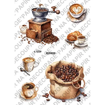 Umělecký papír Rýžový a soft papír na decoupage - Káva- KB01229 Materiál: Soft, Rozměr: A4