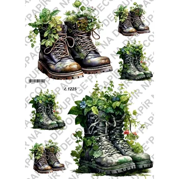 Umělecký papír Rýžový a soft papír na decoupage - Boty s bylinkami - KB01225 Materiál: Soft, Rozměr: A4