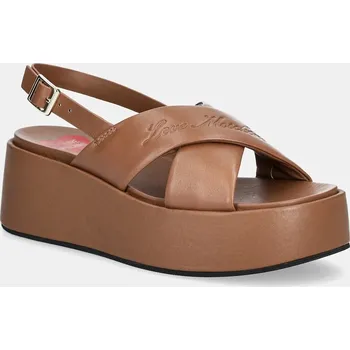Dámské sandále Kožené sandály Love Moschino dámské, hnědá barva, na platformě, JA16187I0MIA0201 82X, EUR 40