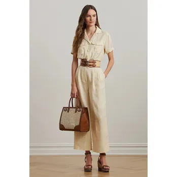 Dámský overall Plátěný overal Lauren Ralph Lauren béžová barva, s límečkem, 200963735 01X, vel. 38