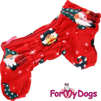 Obleček pro psa FOR MY DOGS plyšový overal XMAS ELF, červený Velikost: 20/XXL