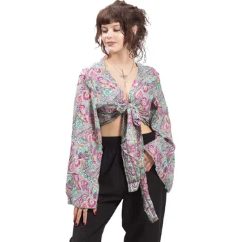 Dámská halenka Bolerko GITA s dlouhým rukávem růžovo-zelené I.