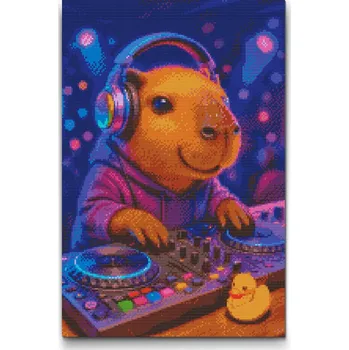 Diamantové malování Diamantové malování - DJ kapybara Velikost: 40x60cm, Rámování: Pouze srolované plátno, Diamanty: Čtvercové