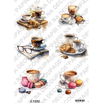 Umělecký papír Rýžový a soft papír na decoupage - Káva- KB01232 Materiál: Soft, Rozměr: A4