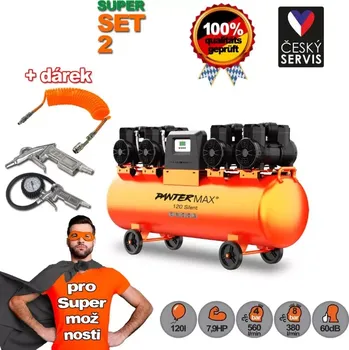 Kompresor PANTERMAX®AirFlow® 120 SILENT SET2 bezolejový tichý kompresor 5,8kW + 3-dílná pneu sada