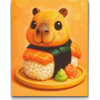 Diamantové malování Diamantové malování - Sushi kapybara Velikost: 30x40cm, Rámování: Pouze srolované plátno, Diamanty: Čtvercové