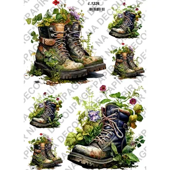 Umělecký papír Rýžový a soft papír na decoupage - Boty s bylinkami - KB01226 Materiál: Soft, Rozměr: A4