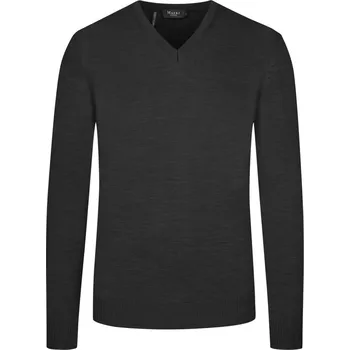 Dámský svetr Velké Velikosti - Maerz - Lehký svetr s výstřihem do V z merino vlny - 58 - Antracit