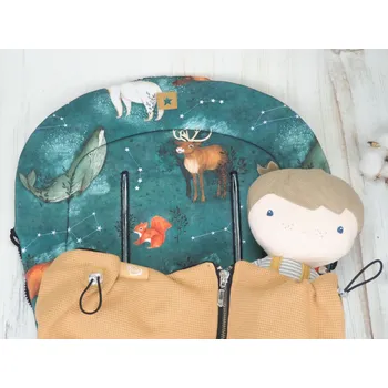 SET Podložka prodloužená (Constellation, černý fleece) + vaflová deka (caramel, černý fleece)