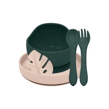 Dětské zboží PETITE&MARS Set jídelní silikonový TAKE&MATCH 4 ks Misty Green - Desert Sand 6m+
