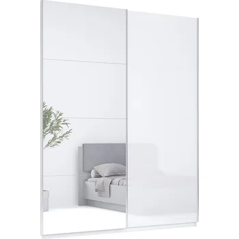 Šatní skříň Skříň s posuvnými dveřmi 1,5x2,4m (Dveře Lesklé Bílé/Zrcadlo), série N Family