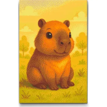 Diamantové malování Diamantové malování - Kapybara na louce Velikost: 40x60cm, Rámování: Pouze srolované plátno, Diamanty: Kulaté