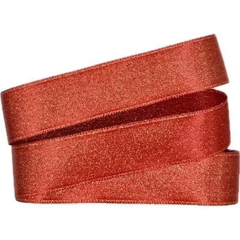 Stuha Stuha saténová STARDUST červená 25mm x 2m (9,- Kč/m) (Stuha saténová, oboulící, se zlatým perleťovým efektem)