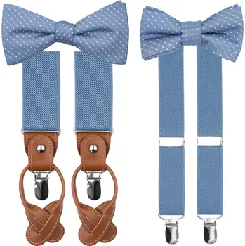 Kravata Bubibubi Modrá puntíkovaná sada pro tátu a syna s motýlky a kšandami