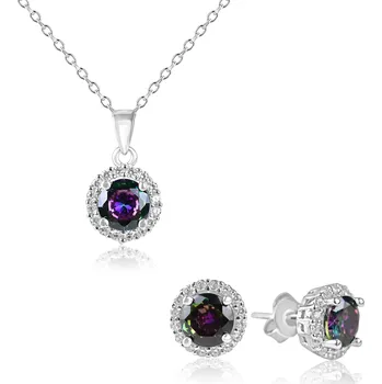 Souprava šperků Stříbrná sada náušnic a náhrdelníku s mystickým zirkonem - Meucci SS369S