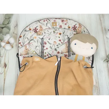 SET Podložka prodloužená (Bunnies, brown fleece) + vaflová deka (caramel, černý fleece)