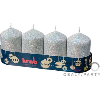 Svíčka Svíčka adventní 50x80 mm (4 ks) - stříbrná s glitry