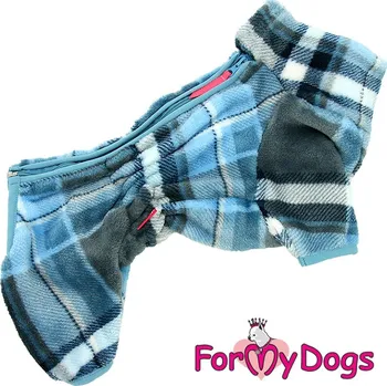 Obleček pro psa FOR MY DOGS plyšový overal BLUE GREYCHECKERED, šedo-modrý Velikost: 14/M
