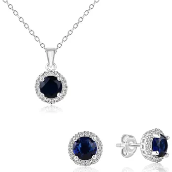 Souprava šperků Stříbrná sada náušnic a náhrdelníku s modrým zirkonem - Meucci SS369S