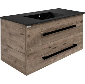 Koupelnový nábytek Koupelnová skříňka s černou úchytkou a umyvadlem SAT Cube Way 100x53x46 cm dub Wellington mat CUBE46C1002DWMODC