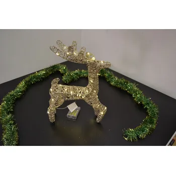 Vánoce PRC Vánoční osvětlení, drátěný sob na baterie 40cm, šampaň