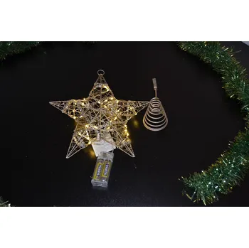 Vánoce PRC Vánoční osvětlení, drátěná hvězda na baterie 20cm, šampaň
