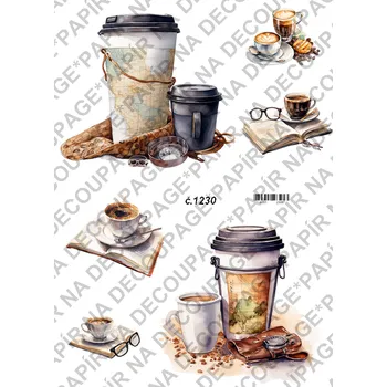 Umělecký papír Rýžový a soft papír na decoupage - Káva- KB01230 Materiál: Soft, Rozměr: A4