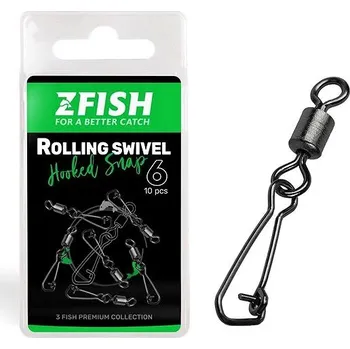 Zfish Obratlík Rolling Swivel & Hooked Snap Velikost 10, 21 kg 2 × 10 ks