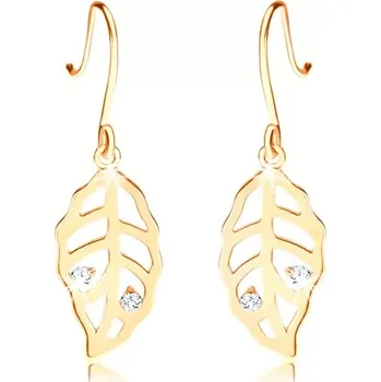 Náušnice Zlaté náušnice 585 - blýskavé lístečky zdobené výřezy a čirými zirkony